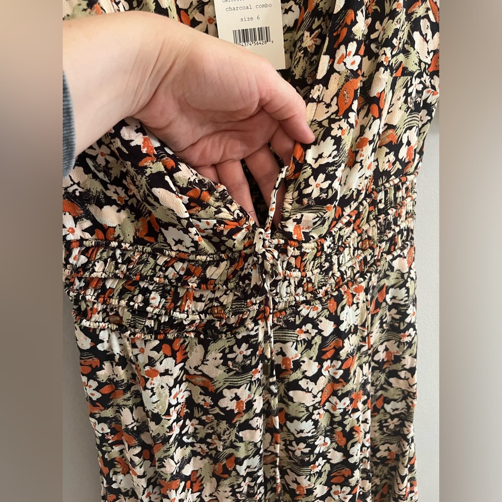 NWT Free People floral charcoal combo color mini dress size 6 - Picture 4 of 11